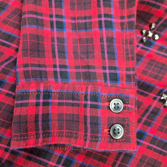 Halogen Embellished Plaid Button Down Shirt Red Jewel Detail Flannel Size Medium - Picture 9 of 12